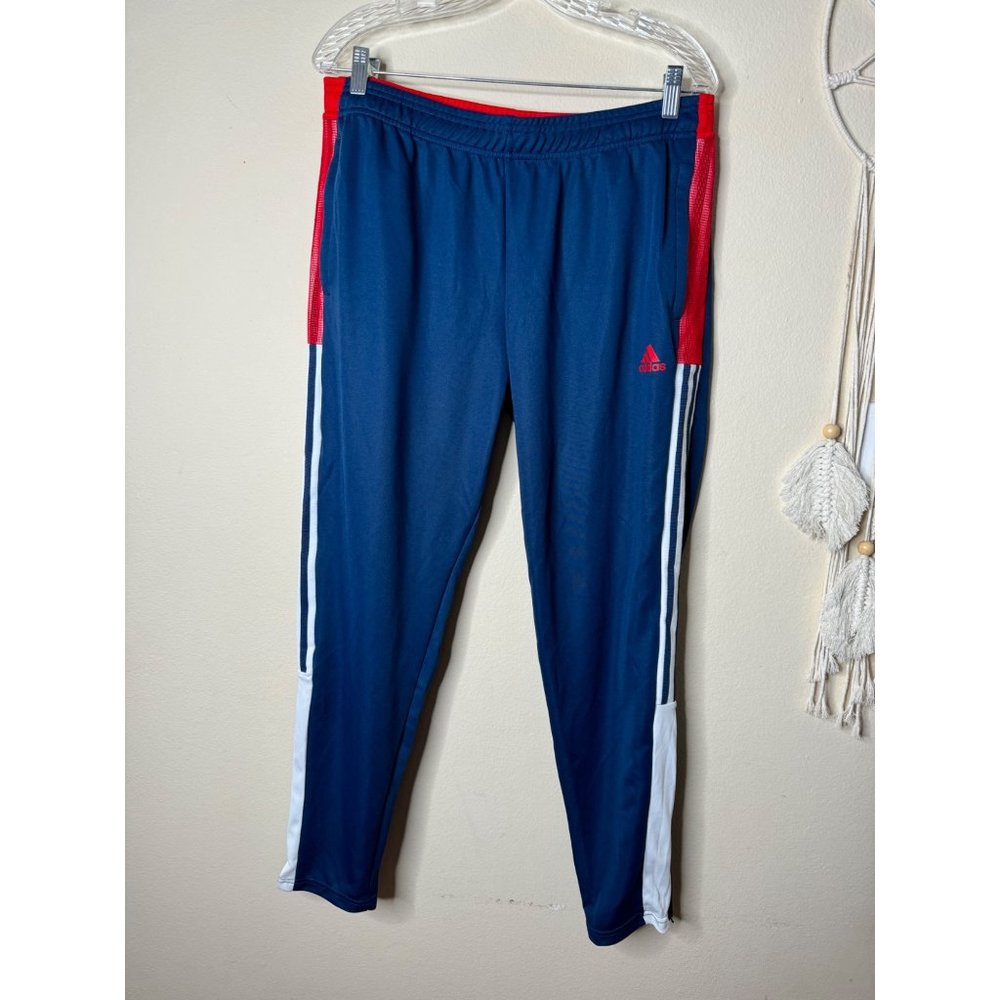 Adidas Track Training Pants Joggers Blue Women's Size L Ankle Zipper Aeroready